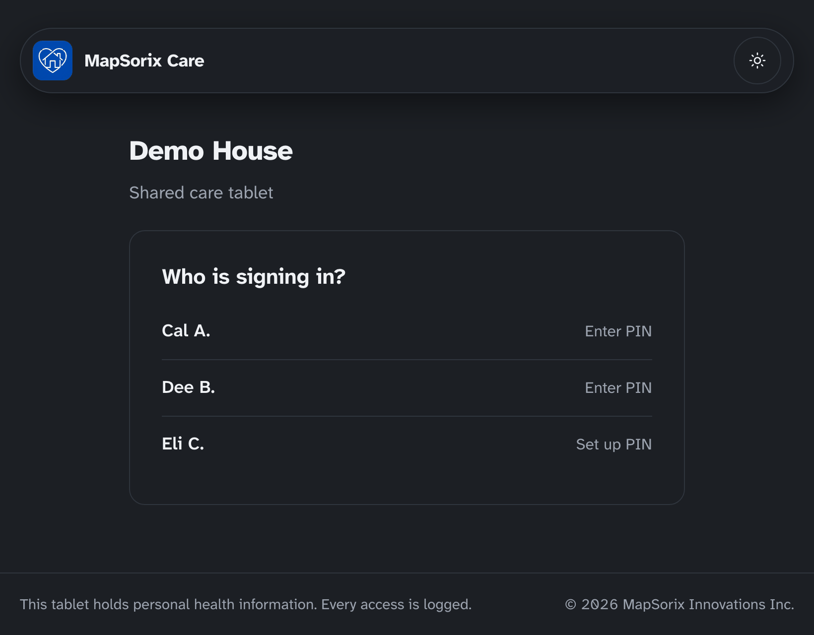 The same list of staff names in dark mode.